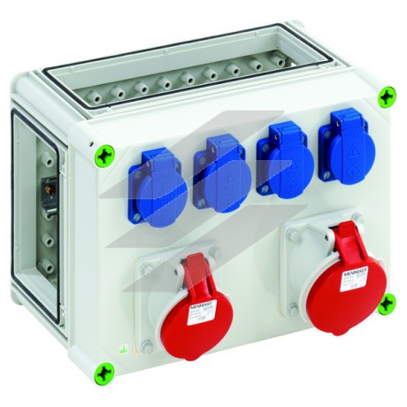 Корпус GTV 492, з комбінацією розеток 4х Schuko, 1хСЕЕ 5х16A, 1хСЕЕ 5х32A, IP65, (320х220х179мм), полікарбонат, IP65, Spelsberg